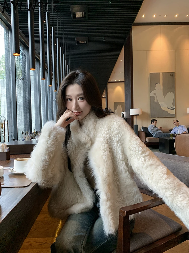 AYUNSUE 2025 ฤดูหนาวShearlingแจ็คเก็ตผู้หญิงขนสัตว์ธรรมชาติแจ็คเก็ตผู้หญิงเสื้อผ้าสั้นคุณภาพสูงเสื้อขนสัตว์Ropa Para Mujer
