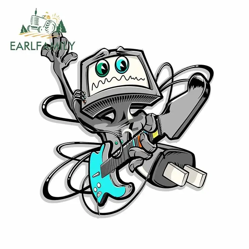 EARLFAMILY 13cm x 11.8cm Funny Robot Car Stickers Personality Music RV DIY Auto Cartoon Decal Creative Laptop Refrigerator Decor