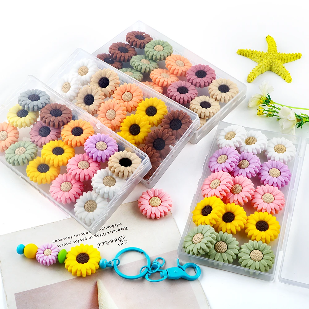 

15Pcs/Box 30mm Daisy Flower Silicone Focal Beads For Jewelry Making DIY Beaded Pen Bracelet Keychain Handmade Accessories