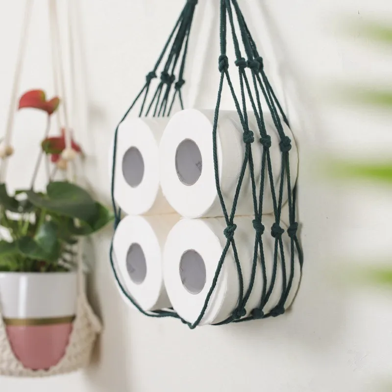 Nordic Hanging Cotton Rope Holder For Toilet Paper Magazine Books Holder Home Hotel Storage Hanging Pocket Rack