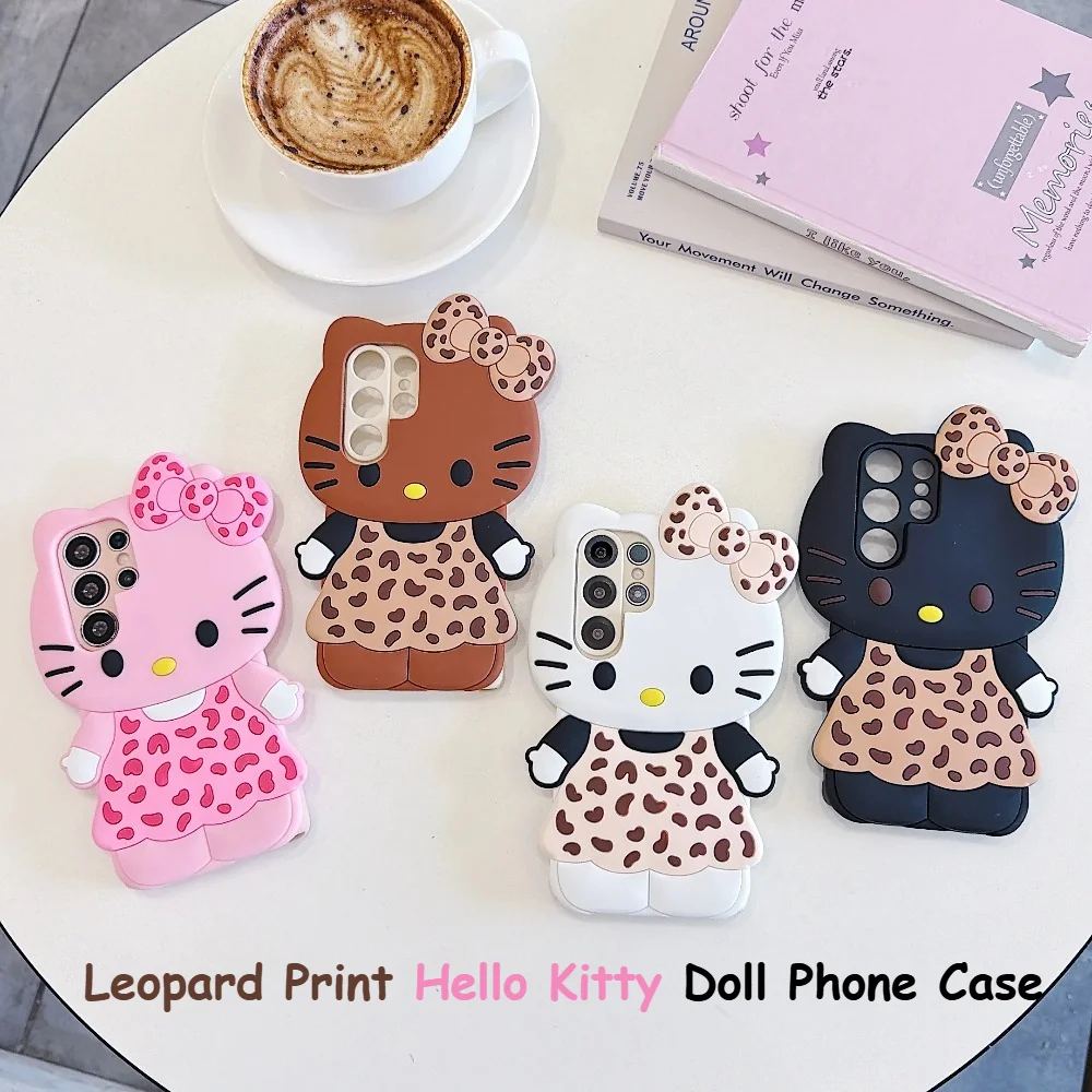 Leopard Print Doll Hello Kitty Sanrio Phone Case For Samsung S26 Ultra S25 S24 S23 S22 Plus FE A57 A37 A17 A07 A56/36 Back Cover