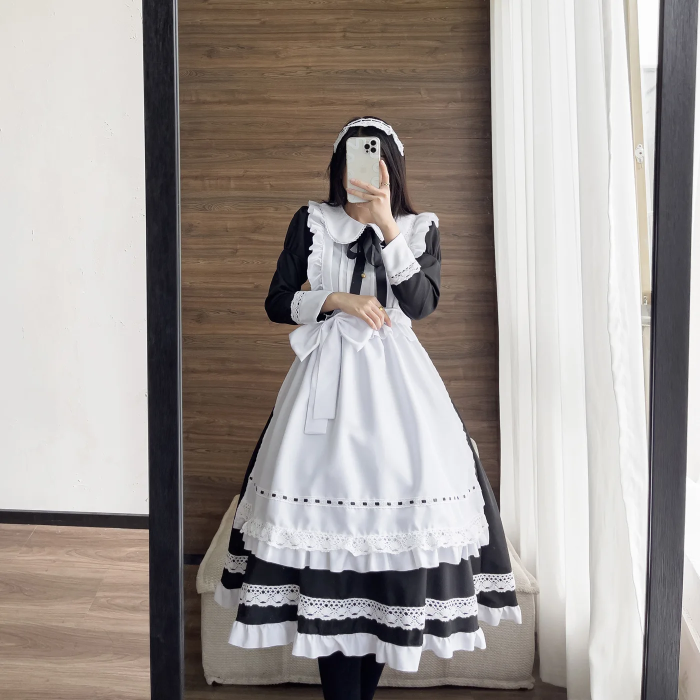 Anime Halloween Cosplay Kostüme Anime Schürze Dienstmädchen Rollenspiel Langes Kleid Übergröße Schwarz Weiß Lolita Dessous Kleid Dienstmädchen Outfits – Detail 4