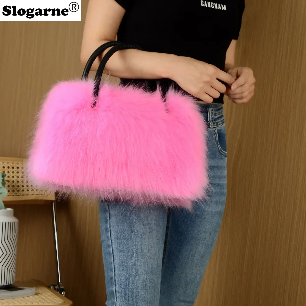 

Роскошный новый дизайн, женская сумка из искусственного меха, зимняя мягкая пушистая большая вместительная сумка, высококачественные кошельки, сумка на плечо из меха енота