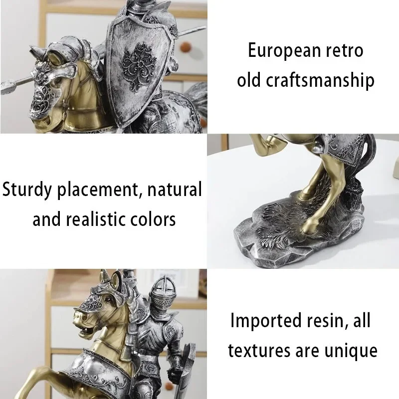 Knight Figure Resin Knight Shield Ornament Armor Swordsman Statue Creative Model Collection Ornaments Home Office Decoration