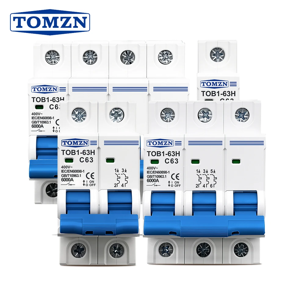 TOMZN AC MCB TOB1-63H C Curve 230/400V~ 50Hz/60Hz Mini Circuit