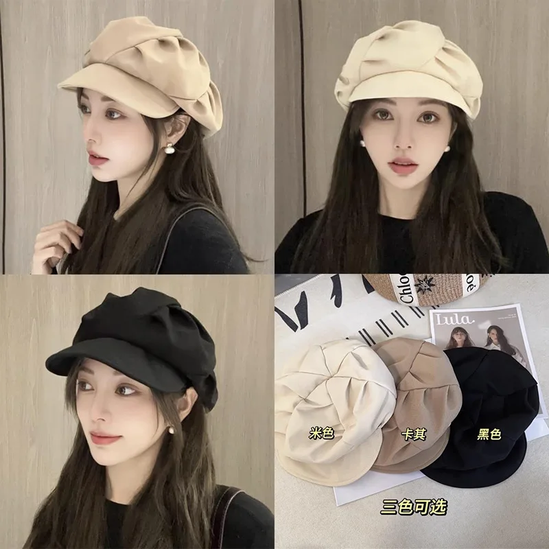 Women Octagonal Hat Beret Solid Color Retro Simple Korean Style Daily Leisure Newsboy Cap Female New