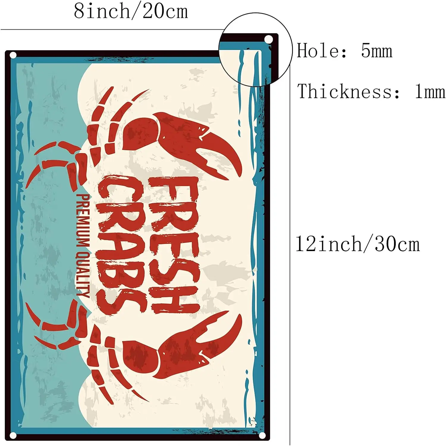 CREATCABIN Seafood Crabs Tin Sign Fresh Crabs Vintage Metal Tin Signs for Cafe Bar Pub Shop Wall Decorative Funny Retro Signs, 8