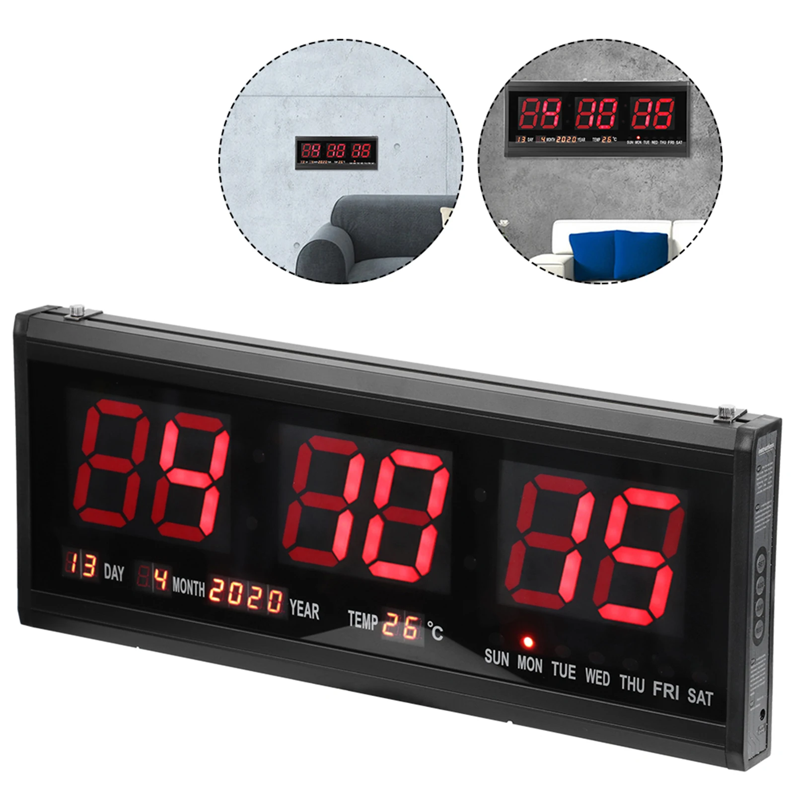 

HB4819SM Large Modern LED Digital Wall Clock Date Temperature 24 or 12 Hour Office Home Improvment Supplies