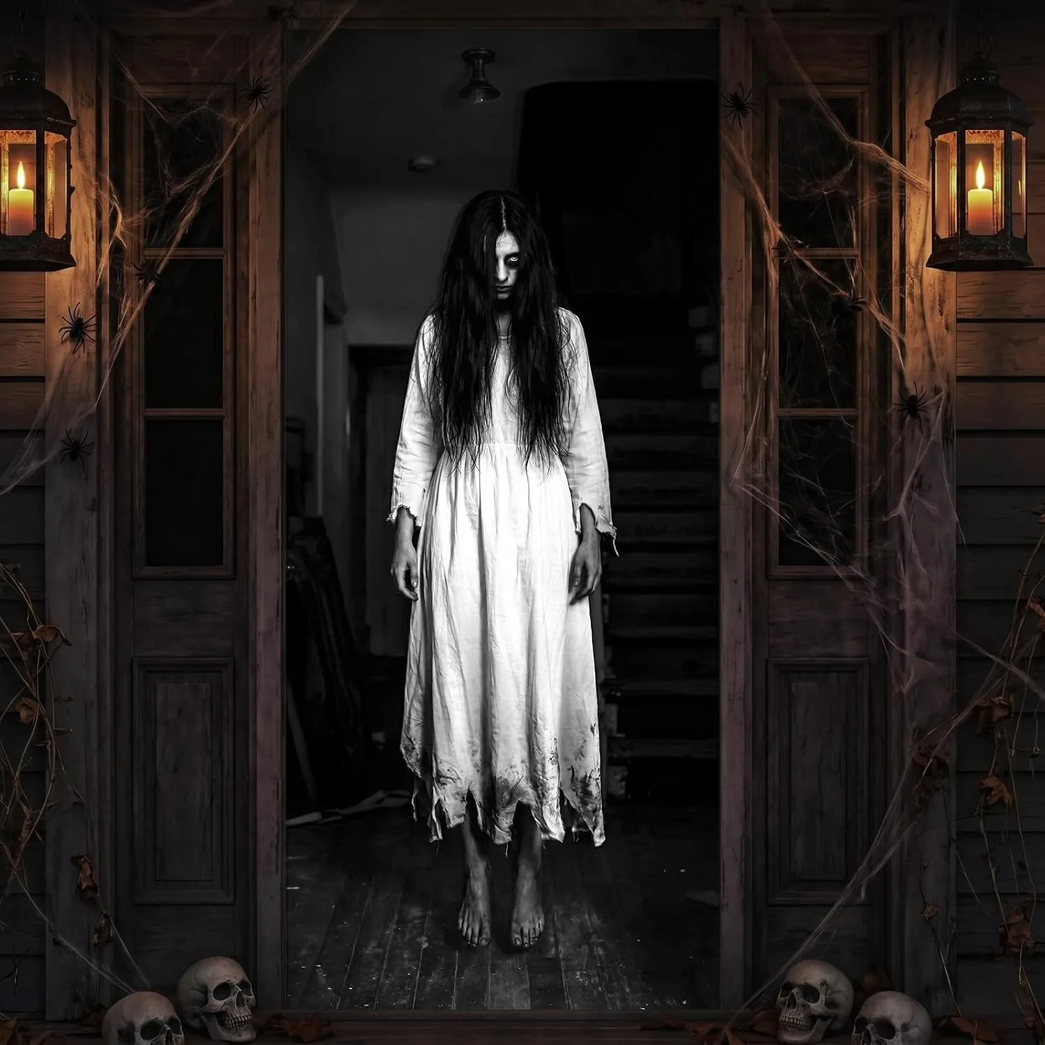 Halloween-Türbanner, Gruseliger Hängender Langhaariger Weiblicher Geist, Fotografie-Hintergrund, Partydekoration und Zubehör, Foto-Requisiten