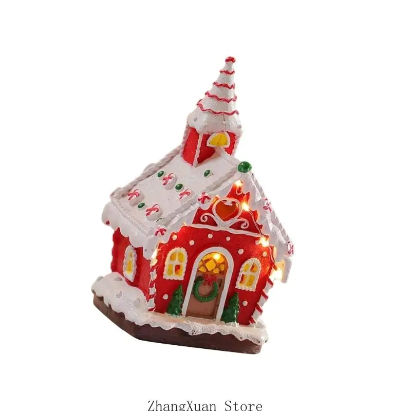 Beleuchtete Hüttendekoration aus Harz, Weihnachtsdorf-Ornament mit Musik und warmem Licht, für Schreibtisch oder – Detail 4