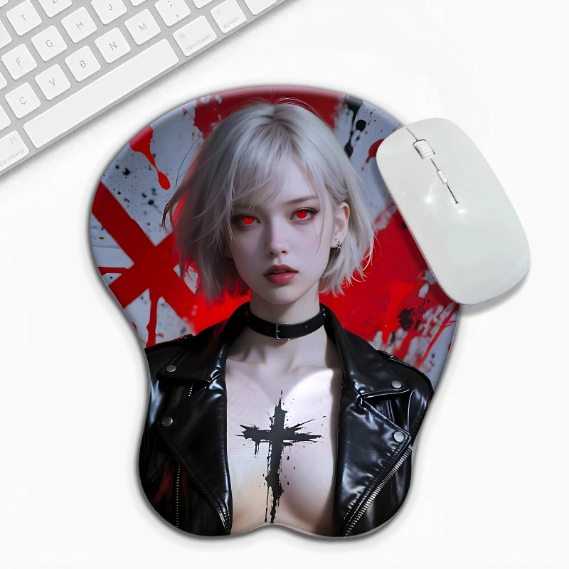 Silver Hair and Red Eyes Cool Girl 3D Mouse Pad Soft Silicone Wrist Rest Free Shipping Desk Pad  Gamer Use Ergonomic