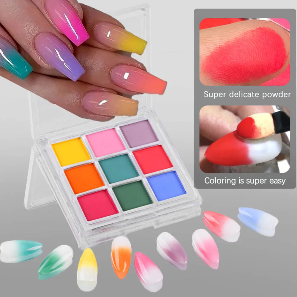 9Colors/Box Gradient Glitter Nail Powder Palette Colors Magic Mirror Pigment Rubbing Set Chrome Powder Manicure DIY Accessories