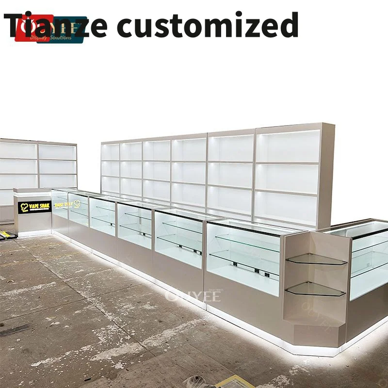 

Customized-Ouyee Smoke Shop Supplies Show Display Rack Glass Vitrine Display Dispensary Display Counters Smoke Shop Counter