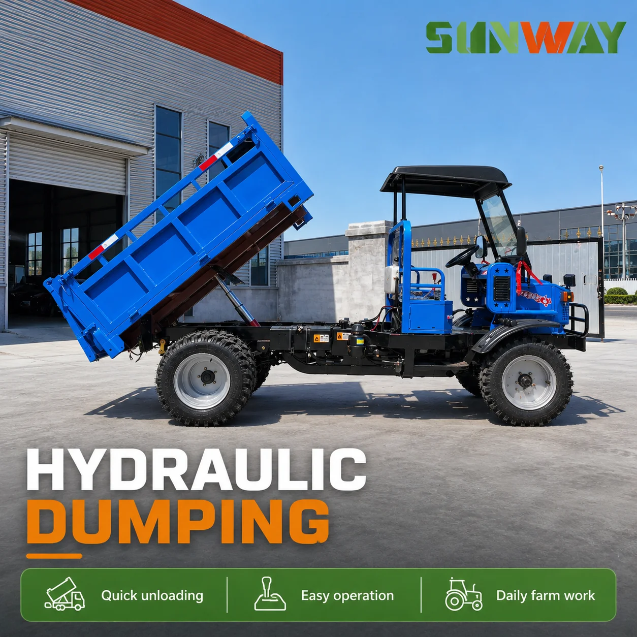 4WD Farm UTV With Hydraulic Dump Bed Heavy Duty Cargo Utility Vehicle For Plantation Orchard Ranch Work