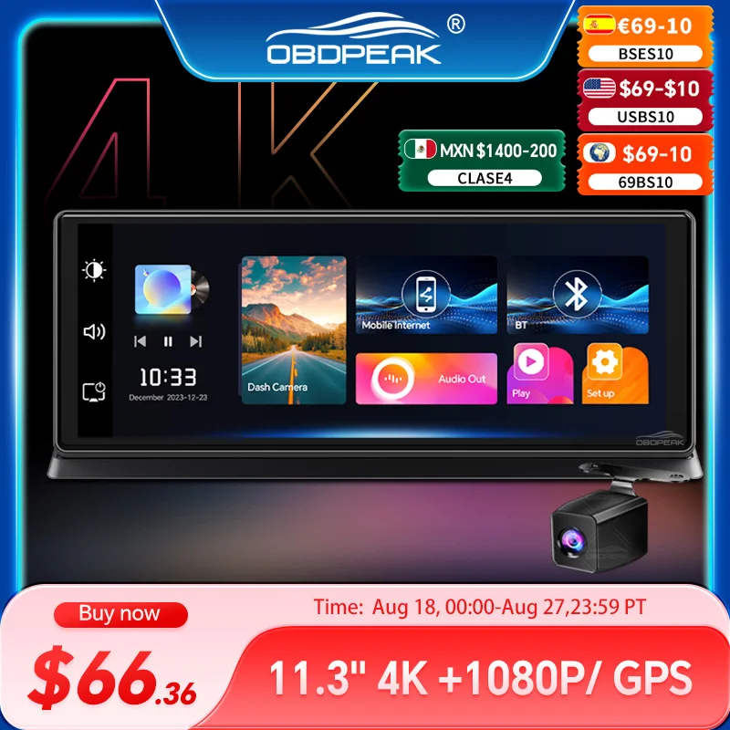 

Видеорегистратор K2 Pro, 11,3 дюйма, 4K, 2160P, GPS