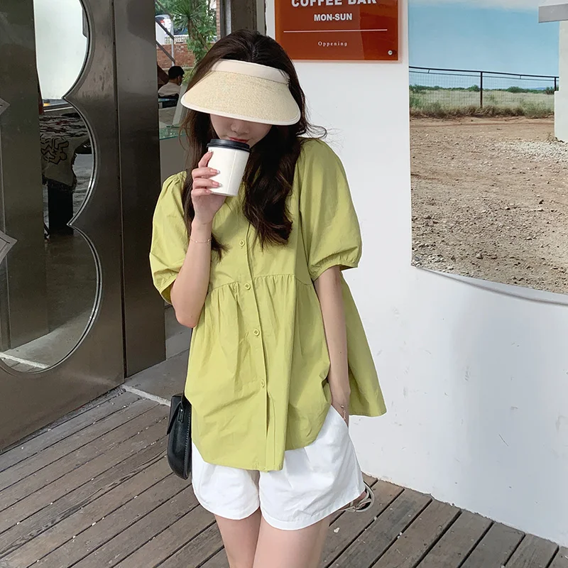 

Good Quality Summer Maternity Clothes Set Turn-down Collar Green Shirts Abdominal Shorts Pregnant Women Twinset Pregnancy Suits