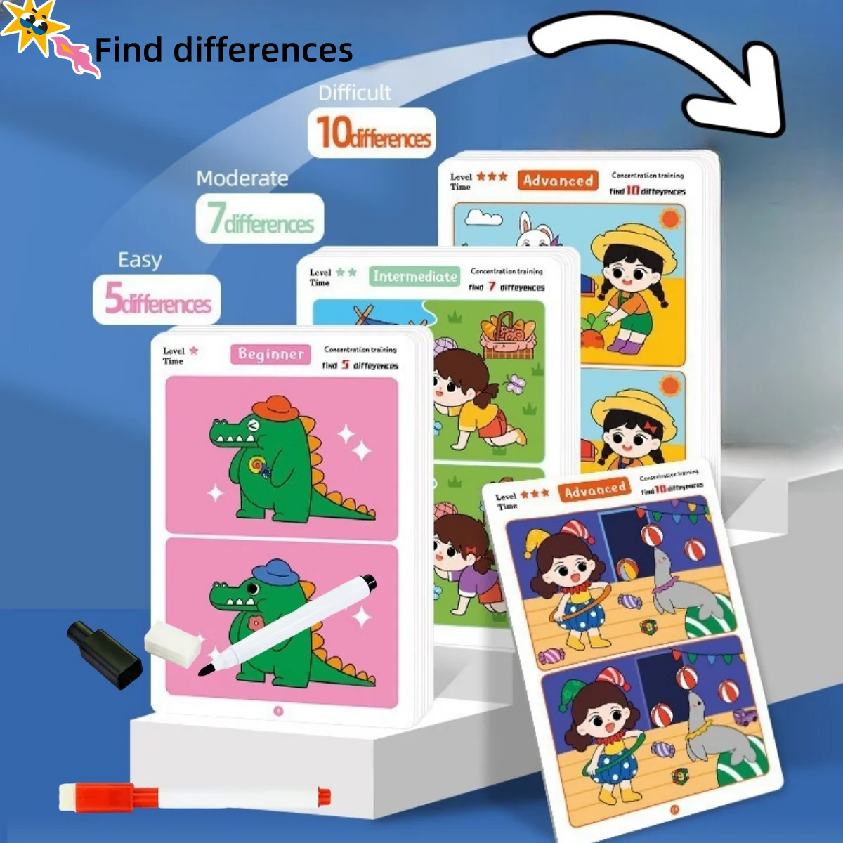 Concentration Training Cards  An Educational Reusable Wiping Paper For Focus On Finding Differences 3 Kind Of Level Available