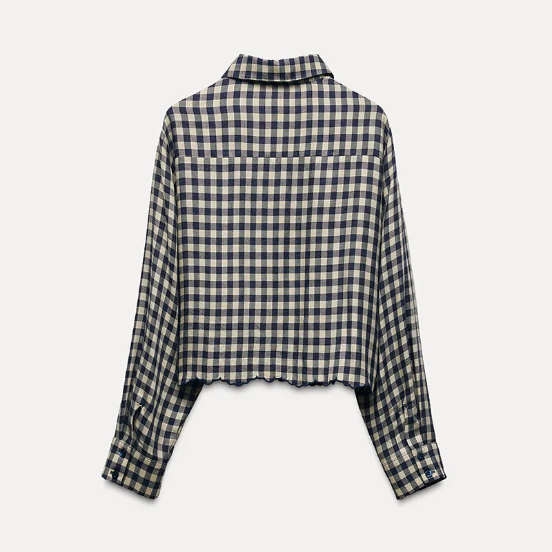 Spring New Arrival Women's Long Sve irt Embroidered Plaid Stand Collar Street Sle Regular Thin Chinese Made