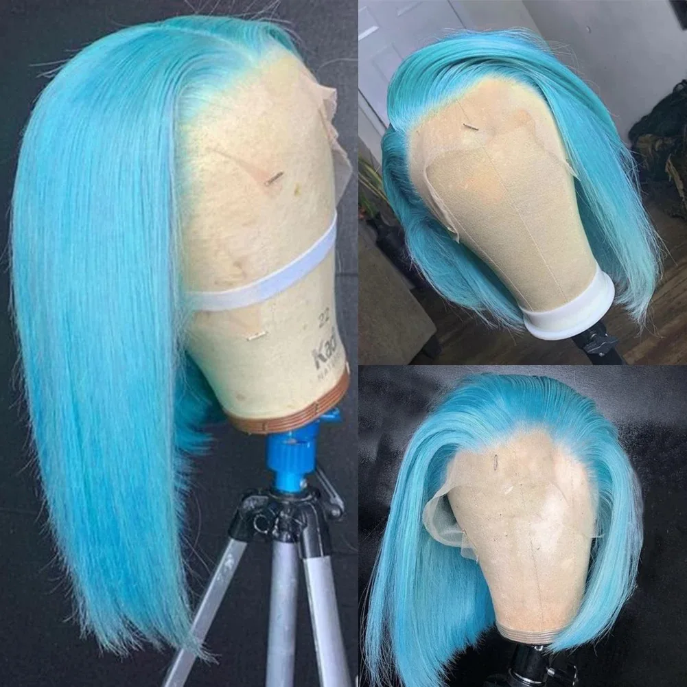 

14inches Blue Synthetic Lace Front Wigs Short Bob Wig for Women 13X4 HD Lace Frontal Wig Preplucked for Women