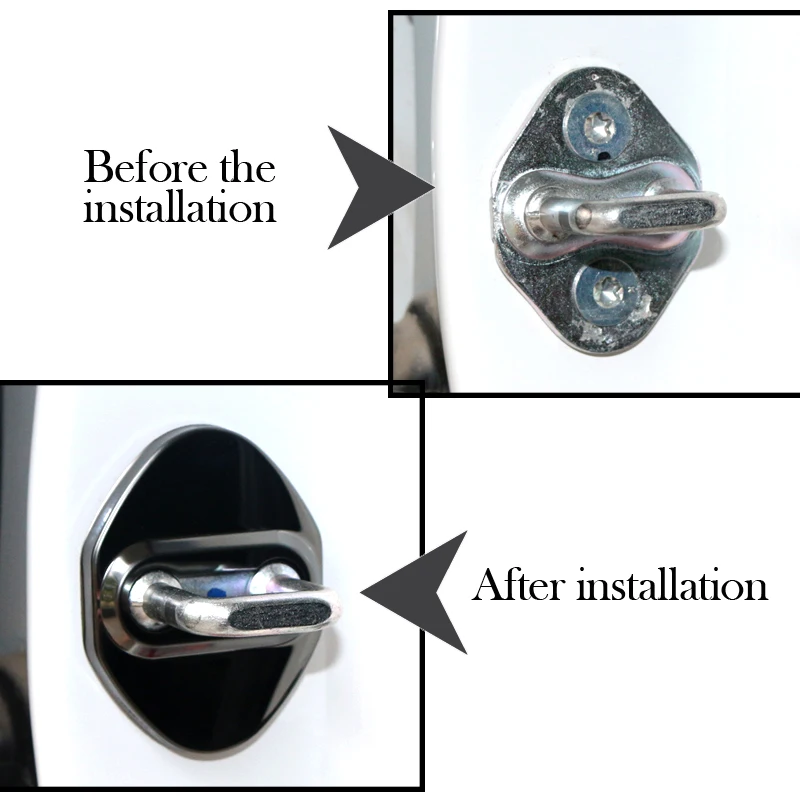 4Pcs Car Door Lock Buckle Cover Stainless Steel Door Lock Protection Cover Anti-Rust Mute Door Latch Cover Auto Interior Accesso