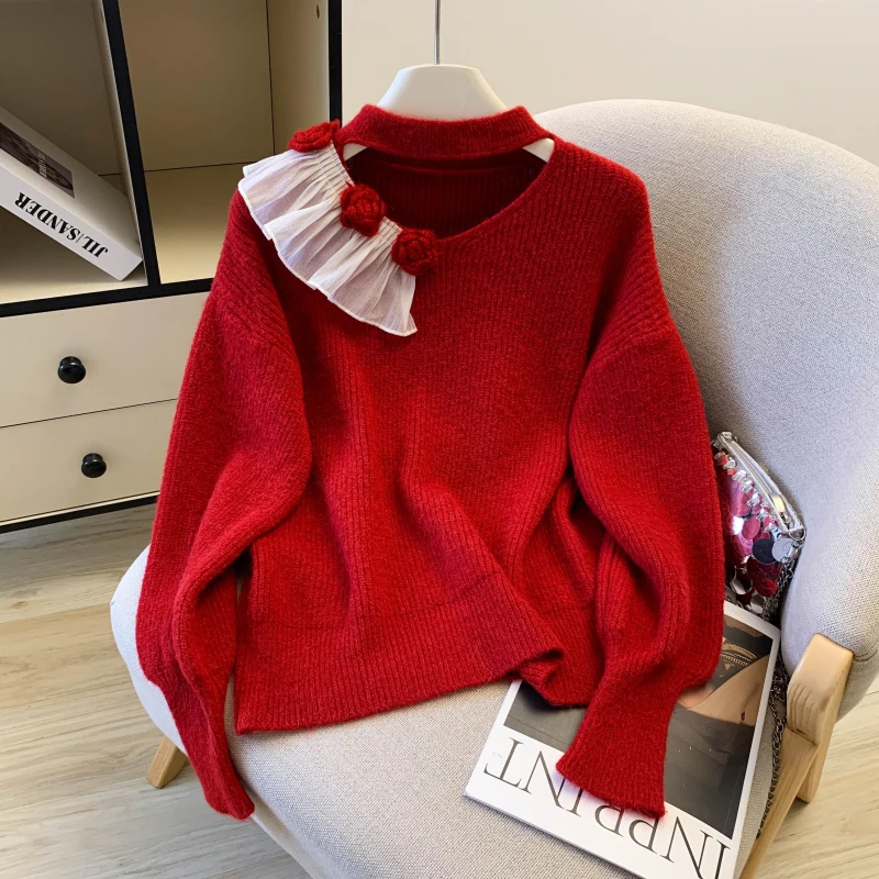 البرتقال 3D زهرة الربط الجوف خارج Ne شنقا Batwing Sve تصميم فريد سترة الخريف الشتاء المرأة طويلة Sve طاقم...