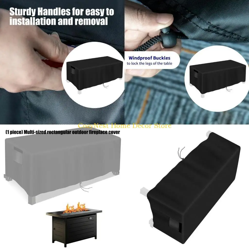 

92MF Outdoor Pit Cover Featuring Handles Cord Buckles Easyly Installation Waterproofed Black for Rectangular Pits