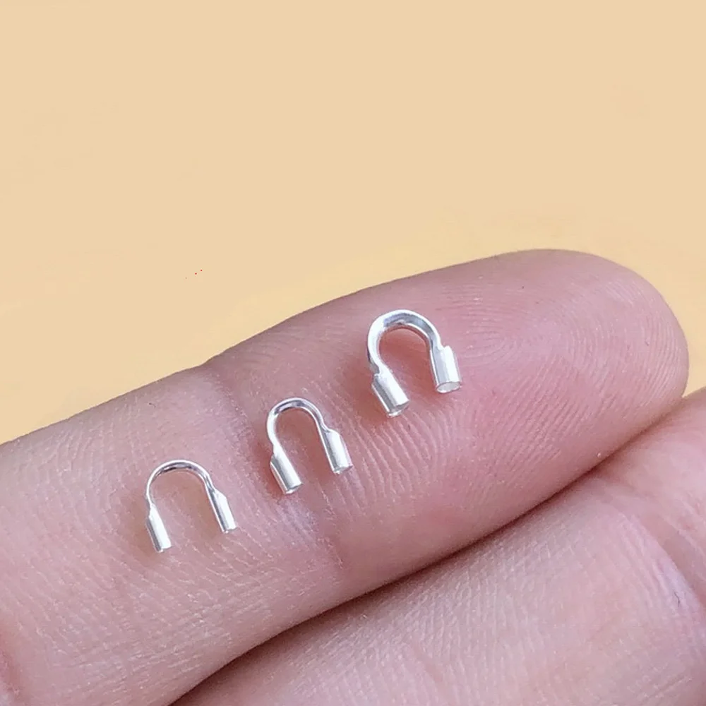 Conector de cierre en forma de U de Plata de Ley 925, hebilla de extremo protectora de alambre, suministros de fabricación de joyas DIY, accesorios,