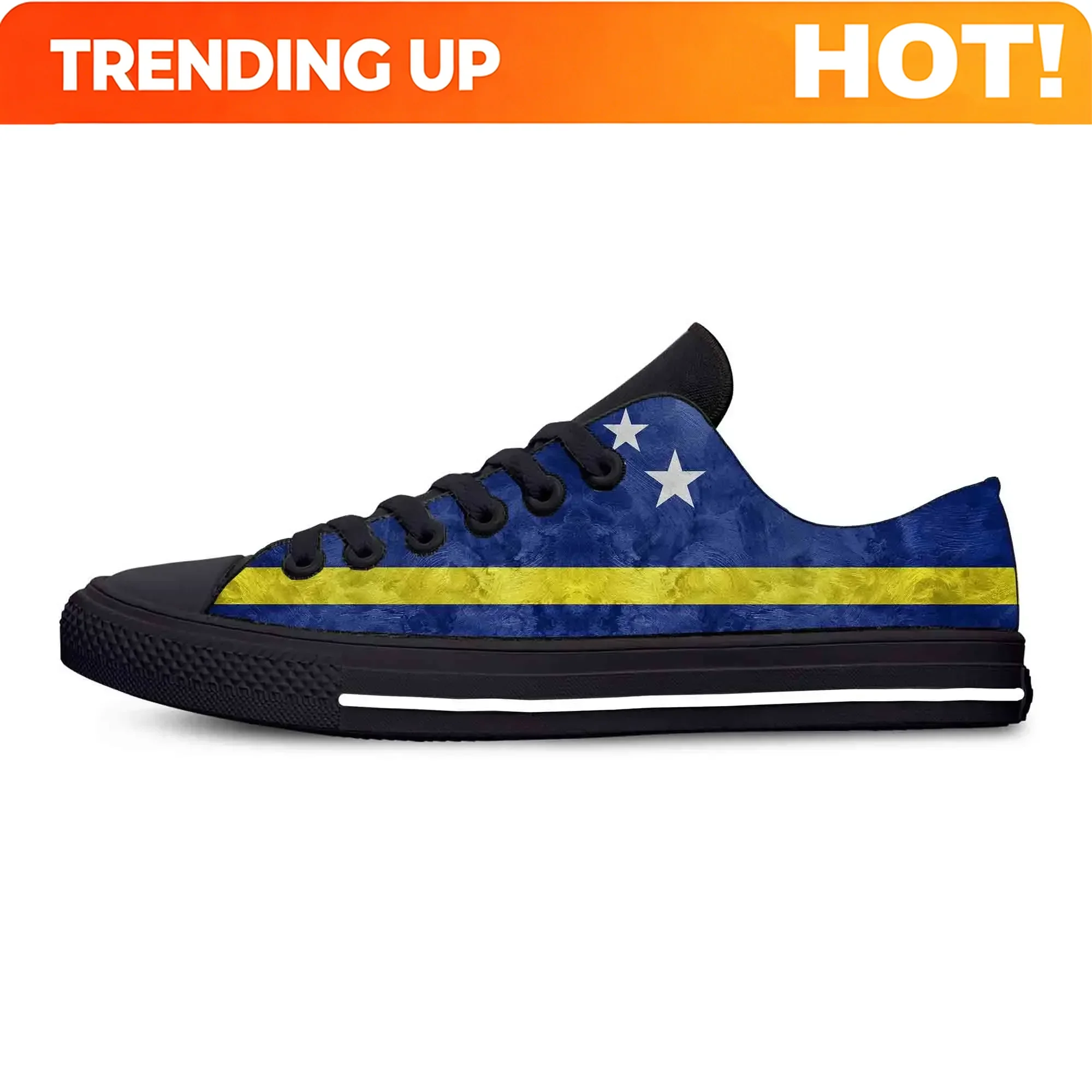 Curacao Flag Patriotic Pride Fashion Funny Popular Casual Cloth Shoes Low Top Comfortable Breathable 3D Print Men Women Sneakers