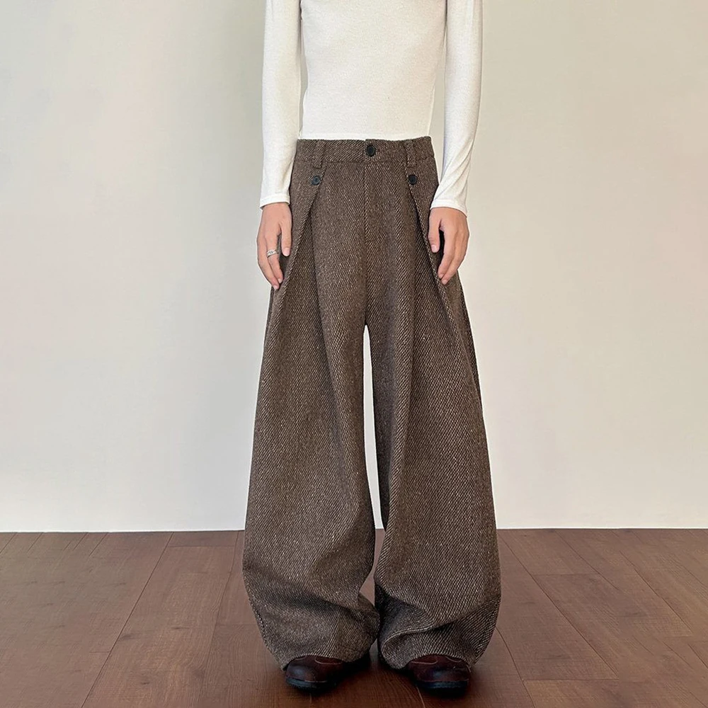 

Winter New Men's Solid Color Straight Leg Trousers American Retro Fashion Trendy High Street Loose Casual Niche Men's Bottoms