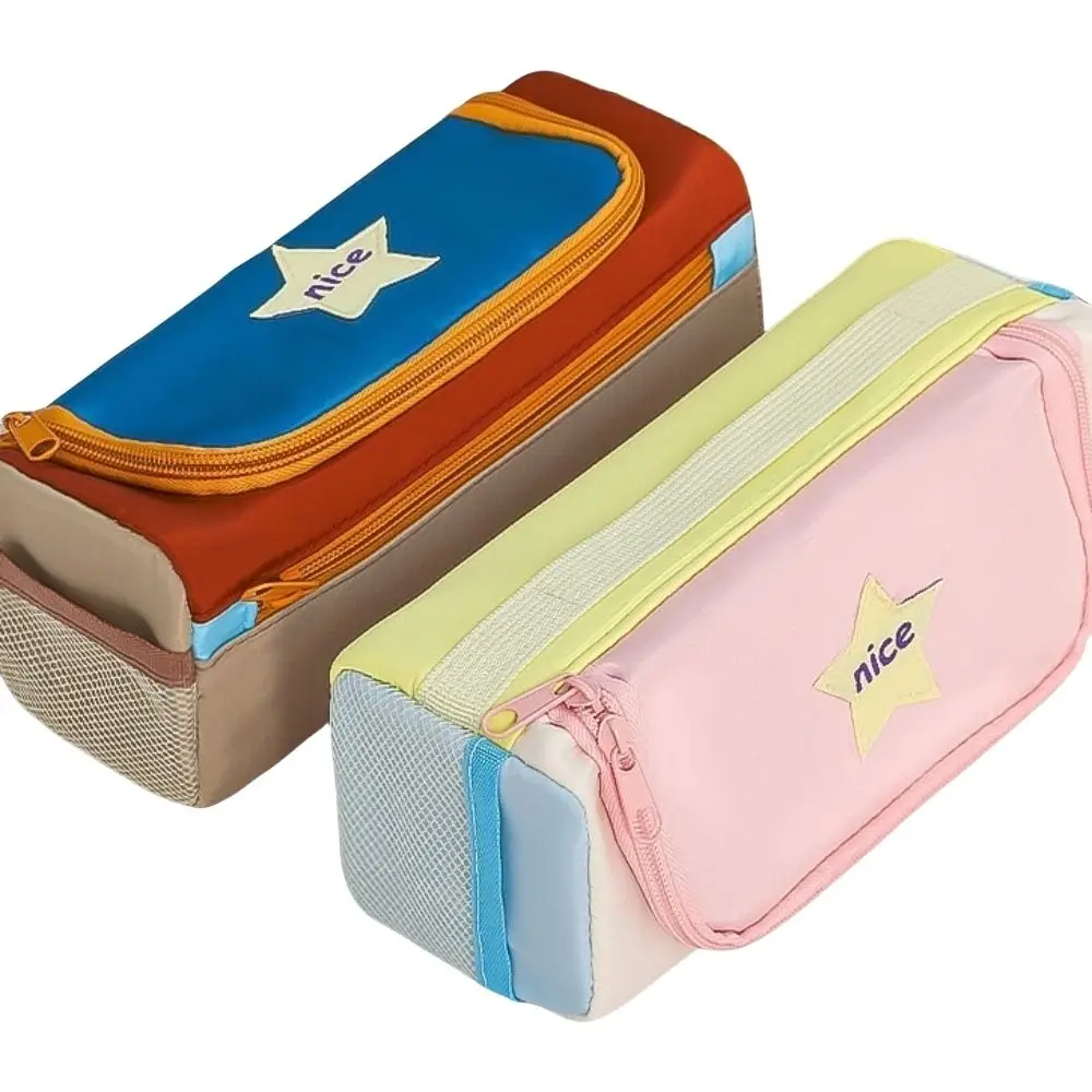 Square Korean Star Pencil Bag Multiple Pockets Layers Desktop Storage Large Capacity Pencil Bag Zipper Candy Color