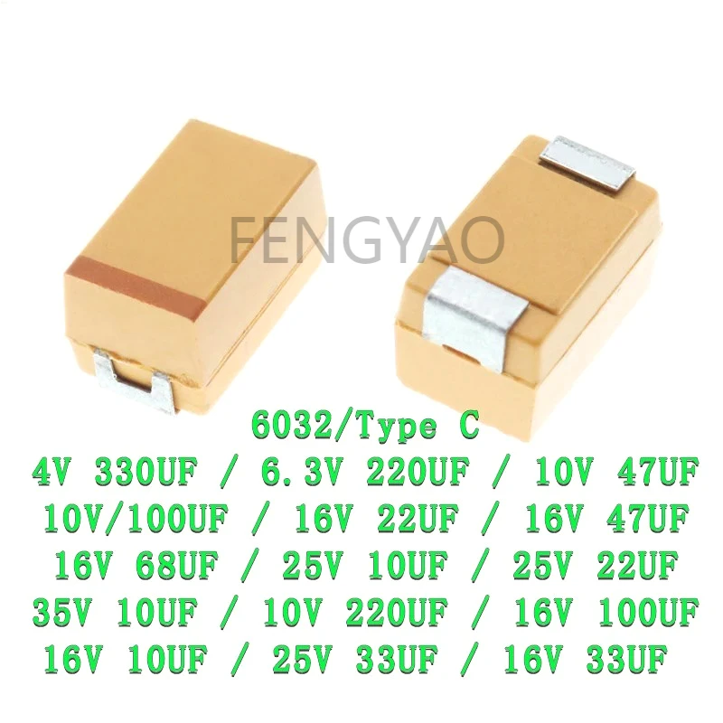10 SZT. Kondensator tantalowy Typ C 226 686 106 337 227 476 107 10UF 22UF 47UF 68UF 100UF 220UF 330UF 4V 6.3V 10V 16V 25V 35V C6032
