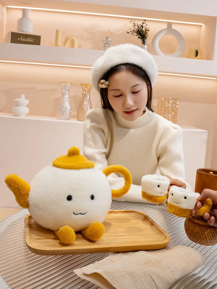 Cartoon Personification Smiling Face Tea Pot Plush Doll Pillow Creative Cup Doll Backpack Headphone Storage Home Decoration