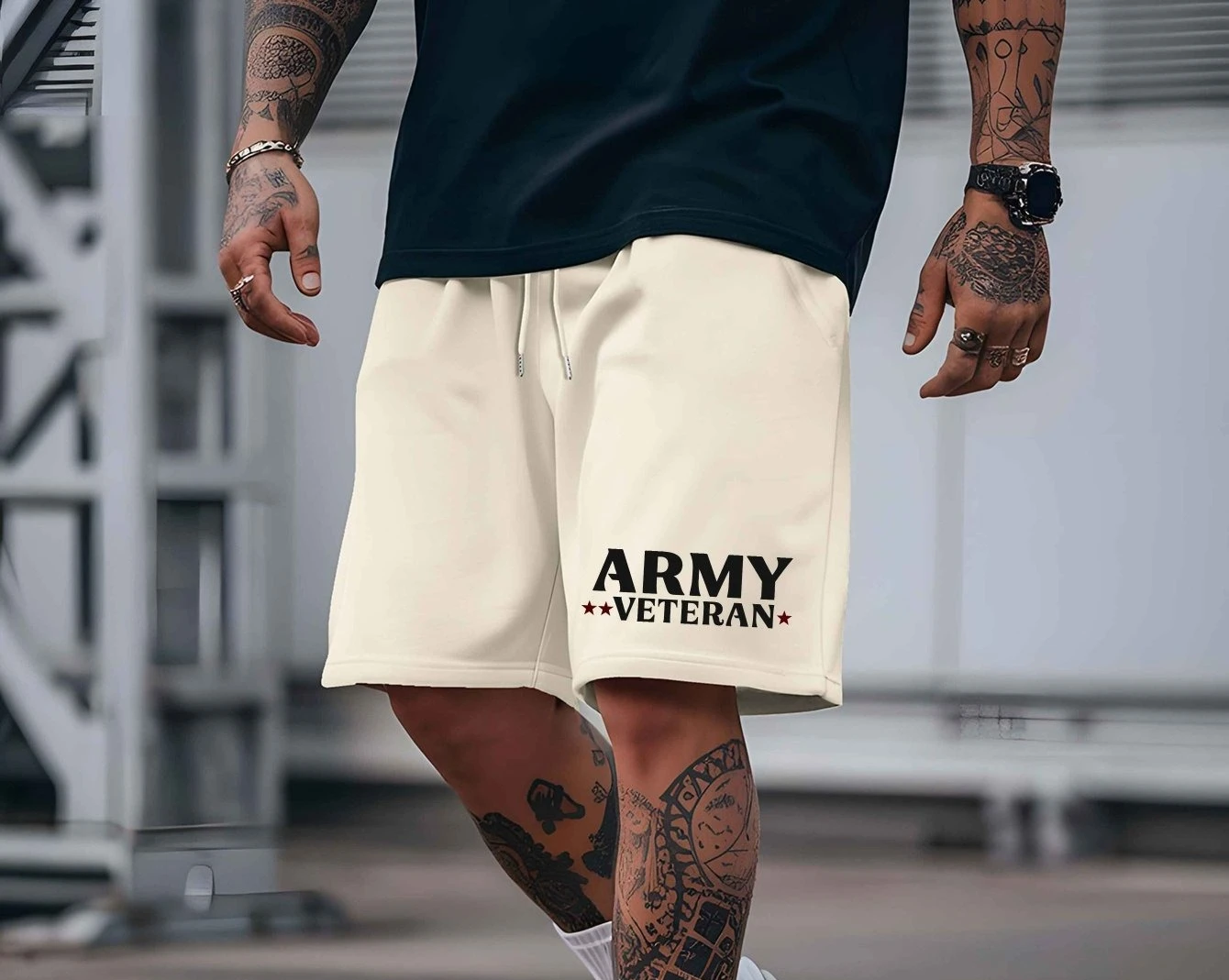 

Military Veterans Men's Summer Casual Shorts with Letter Print, Beach and Outdoor Clothing, Summer Casual Clothing