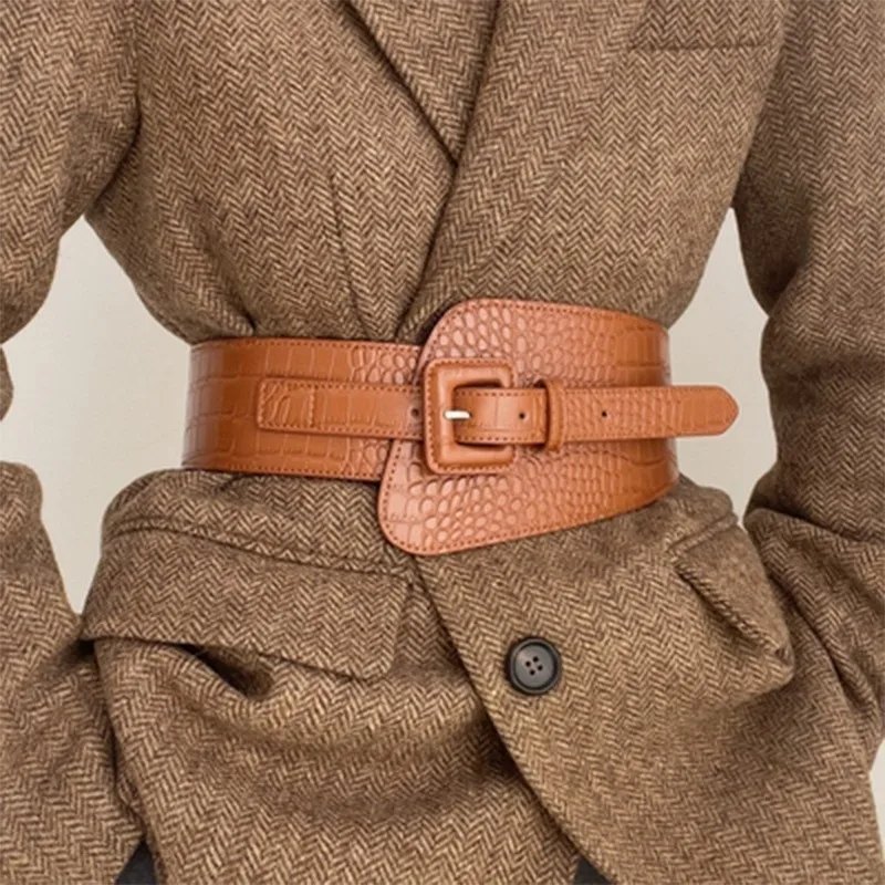 Vielseitiger, ultrabreiter Retro-Gürtel für Damen, Pu-Lederbund, modischer Damengürtel im japanischen Stil mit Nadelknöpfen