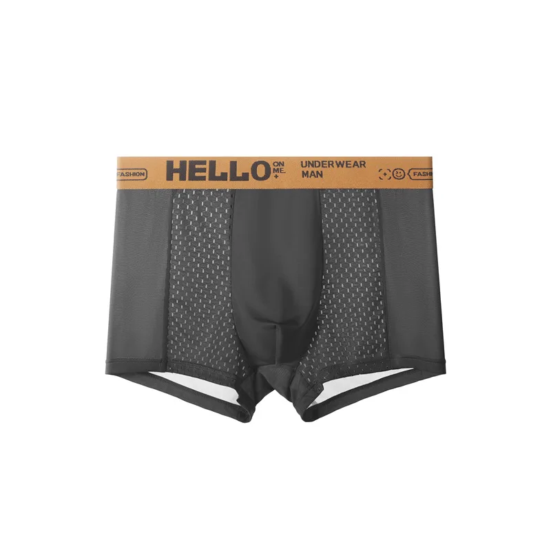 2 Pieces Men Boxers Shorts Underpants Underwear Black Dark Gray 2XL 3XL 4XL Ice Silk High Stretch Sports Breathable Fashion image 3