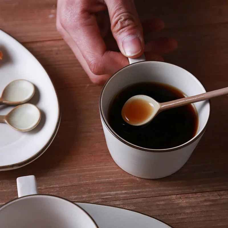 4.5inch Stoneware Coffee Ceramic Vintage Long Handle Yogurt Milk Mixing Afternoon Tea Small Tea