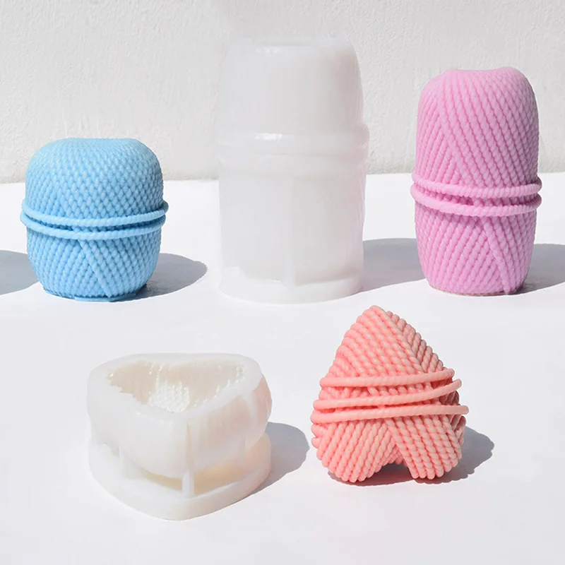 2024 DIY yarn ball candle silicone mold knitting yarn Heart candle mold yarn cylinder resin cement gypsum molds Christmas gift