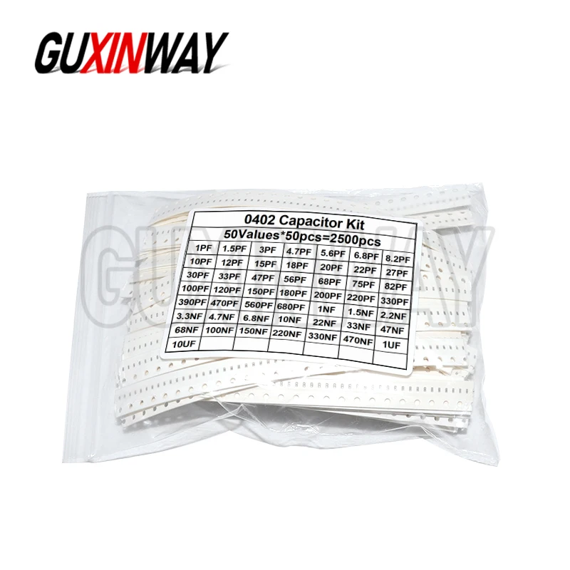 0402 SMD Ceramic Capacitor Assorted Kit 1pF~10uF 50values*50PCS=2500PCS Chip Ceramic Capacitor Samples kit