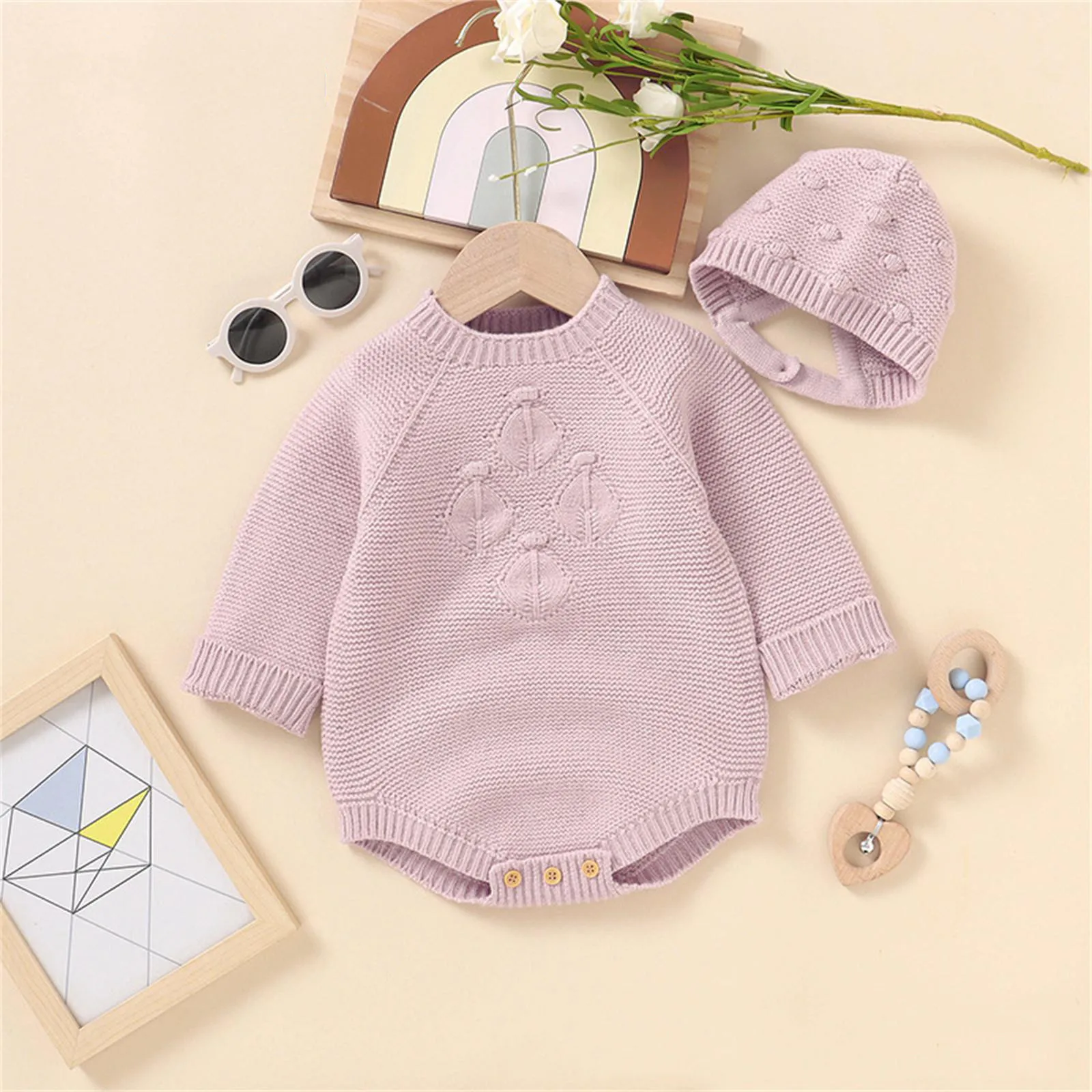 Skin-friendly Baby Girls Jumpsuit Long Sleeve 0-18 Months Newborn Pajamas Clothes Knitted Autumn Winter Infant Rompers With Hat