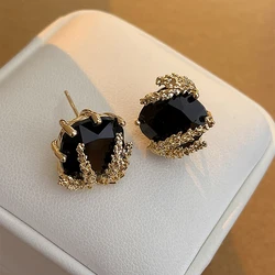 Black Square Rhinestone Earrings For Women's Gold Color Wheat Earrings Light Luxury Style Daily Party Jewelry Accessories E