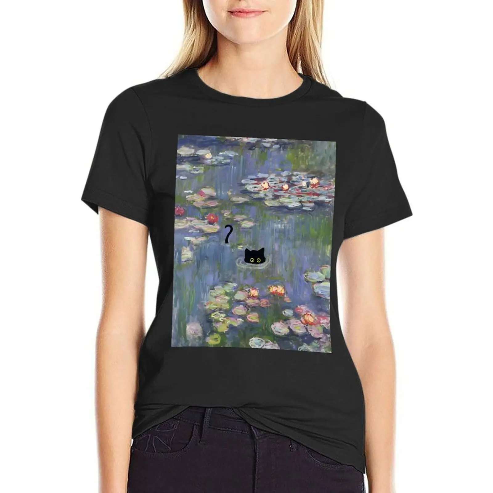 

Cat Monet Waterlily T-Shirt Blouse funnys customizeds plain graphic t-shirts for Women