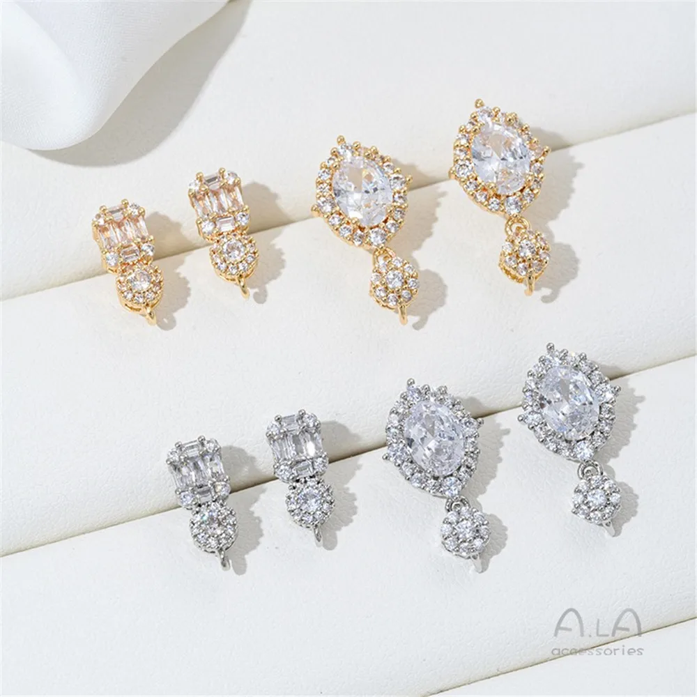 R600 Diy Crystal Pearl Earrings Accessories with 14K Micro-inlaid Zircon Gold-encrusted Needle Stud Earrings
