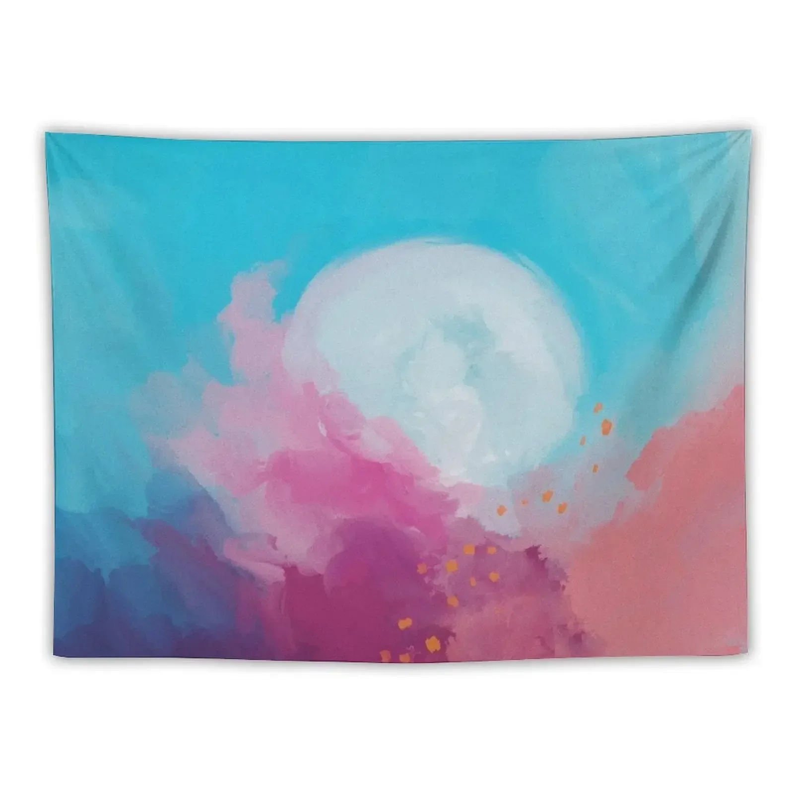 Abstract Dreamy Full Moon - Pink Blue Painting by Morgan Harper Nichols Tapestry Room Decor Aesthetic Wall Decor Tapestry