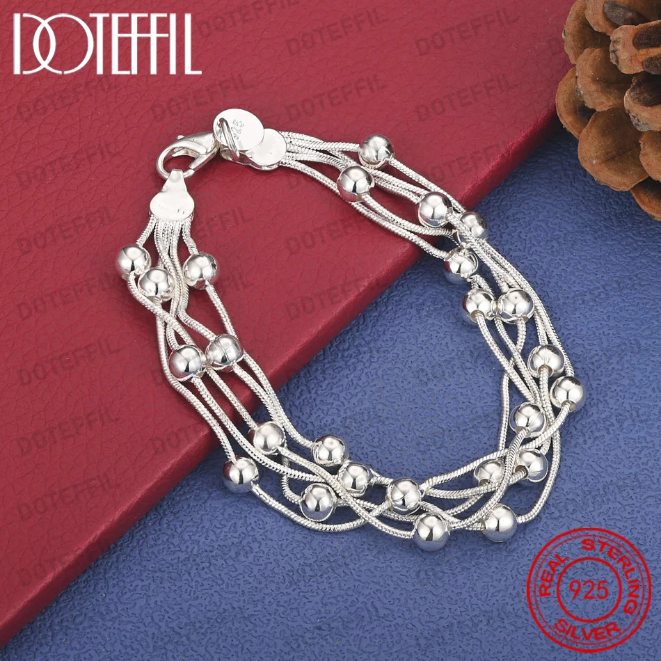 

Серебряный браслет 925 пробы, 8 дюймов, 5-слойная бусинная цепочка, браслет для женщин, модный подарок на день рождения, ювелирные аксессуары