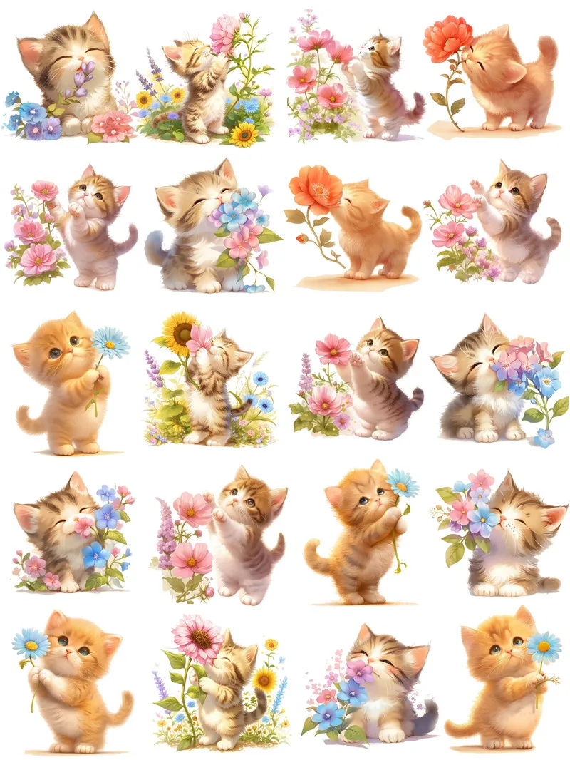 Cat and Flower Stickers Crafts And Scrapbooking stickers kids toys book Decorative sticker DIY Stationery