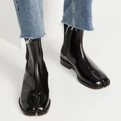 New Unisex Black Real Leather Tabi Boots Men’s Women’s Split Toe Chelsea Boots Women Tabi Shoes Women Brand Design Botas Mujer