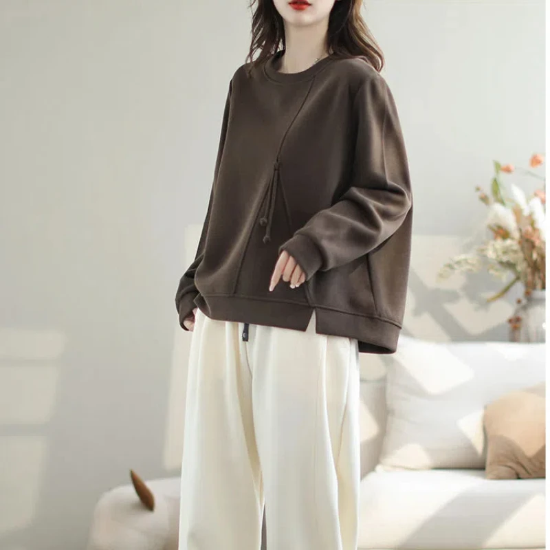 New Autumn and Winter Women\'s Solid Color O-Neck Long Sleeve Loose Classic Pullovers Trendy Casual All-match Comfortable Tops