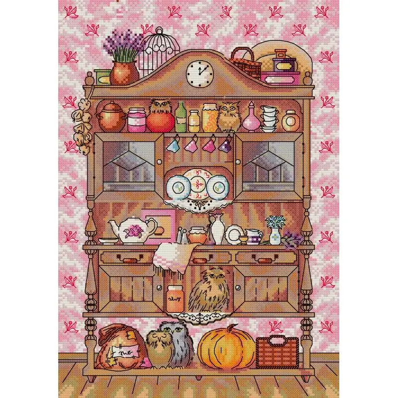 

Owl Bookshelf Cross Stitch DIY Cartoon Pattern Embroidery Set 14CT 11CT 16CT White Canvas Printed Fabric DMC Thread Sewing Kits