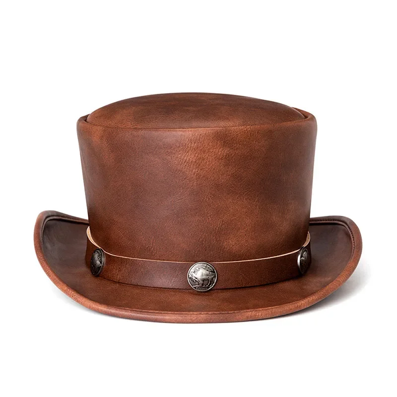 Punk Style PU Leather Top Jazz Hat For Men/Women New Magic Party Cylinder Hat Halloween Cosplay Dress Caps