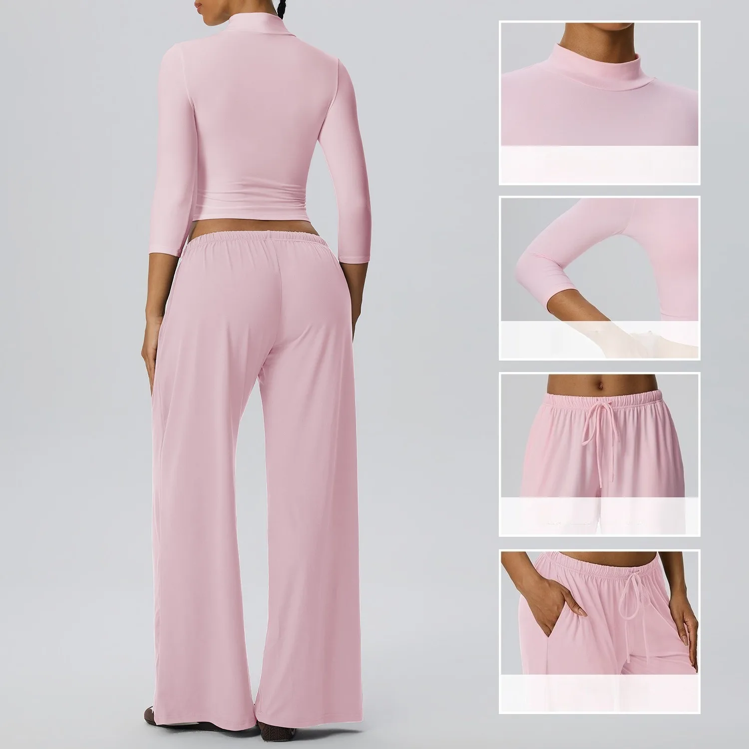 Women 2 Piece Yoga Set High Stretch Skin Friendly Breathable 3/4 Sleeve Top Long Pants Casual Fitness Workout Outfit